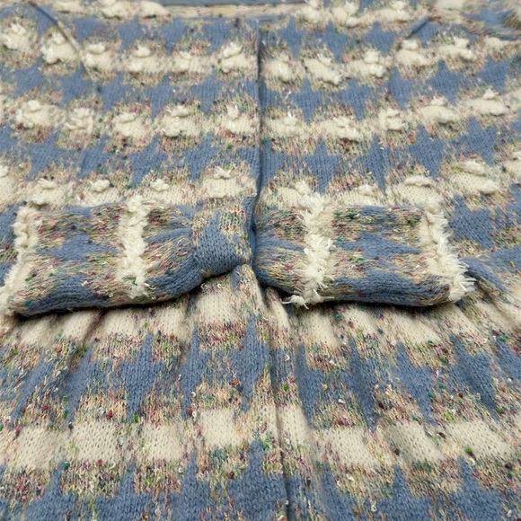 Charlie & Robin Med Anthropologie Blue Wool Blend Snap Button Up Knit cardigan - Picture 3 of 10